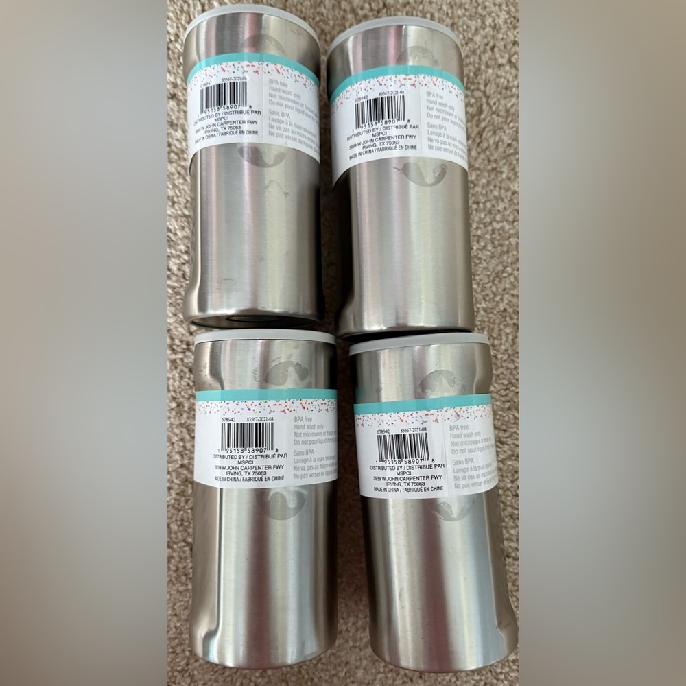 Lot of 4 Stainless Steel Slim Can Drink Coolers CELEBRATE IT 12 Oz Cooler NWT - Picture 2 of 4